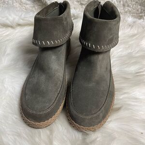 UGG Varney Slate Gray leather suede Moccasins Ankle Boots Back zipper SZ11